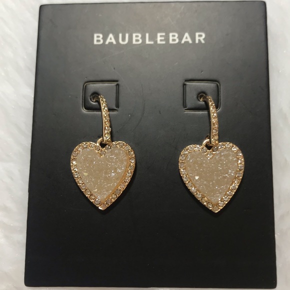 BaubleBar Jewelry - NWT BAUBLEBAR mini heart druzy earrings gold white
